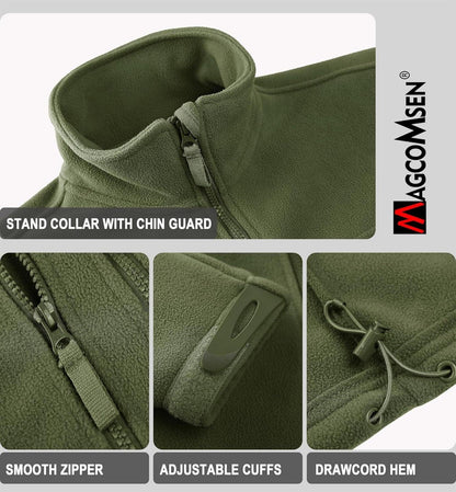 Herren Outdoor Fleecejacke mit 7 Taschen Winddicht Winterjacke L Armeegrün