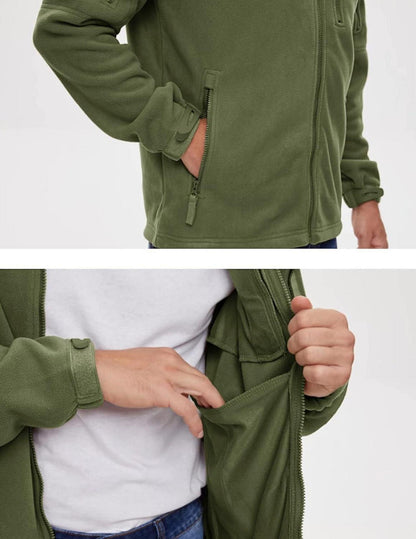 Herren Outdoor Fleecejacke Winddicht 7 Taschen Stehkragen Jagdjacke L Armeegrün