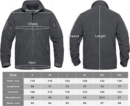 Outdoor Fleecejacke Herren Winddichte Taktische Jacke mit 7 Taschen