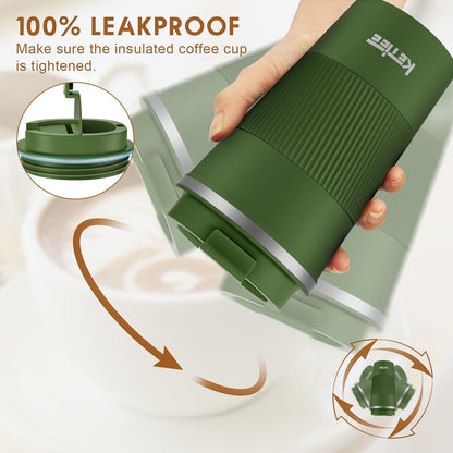 Tragbarer Isolierter Kaffeebecher, Doppelwandig, 510ml, Olivgrün