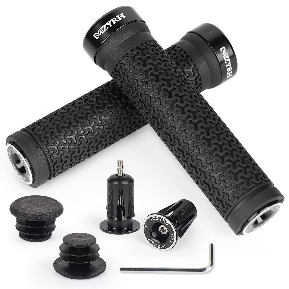 Ergonomische Fahrradgriffe MTB Schwarz mit Lenkerstopfen