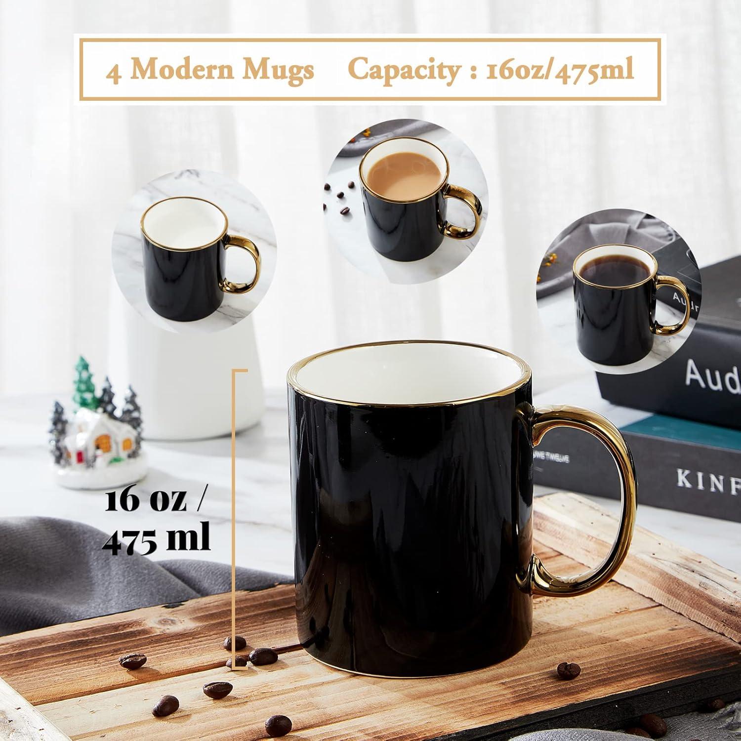 Schwarze Kaffeetassen Set 4 Stk. 470ml Gold Design Handgefertigt