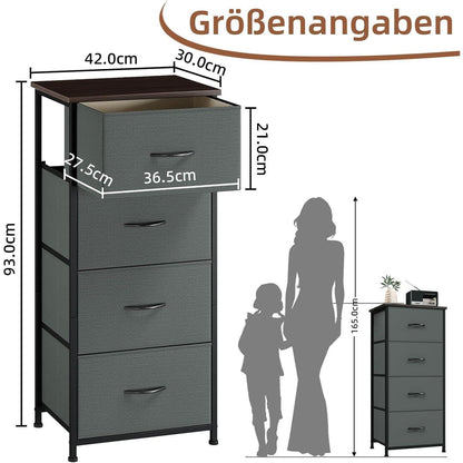 Somdot Kommode 4 Schubladen – Grau, 30x42x93 cm