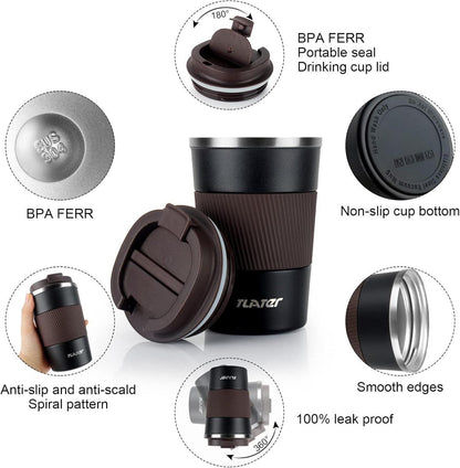 Tlater Kaffeebecher to go 380ml Edelstahl Thermobecher