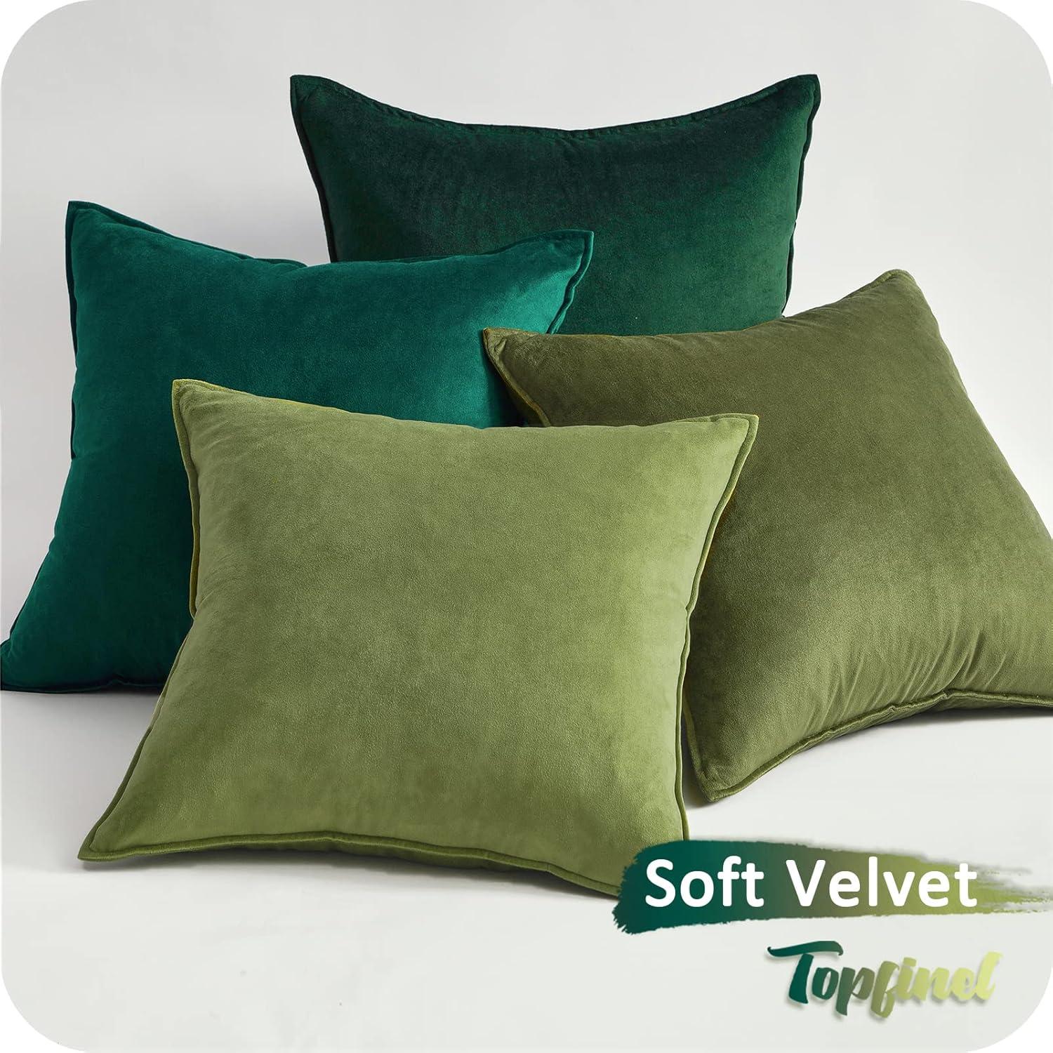 Topfinel Samt Kissenbezug 40x40 cm grün 4er Set Dekokissen Sofa Schlafzimmer