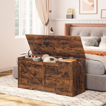 HOOBRO Truhenbank mit Stauraum und Deckel 100cm Dunkelbraun