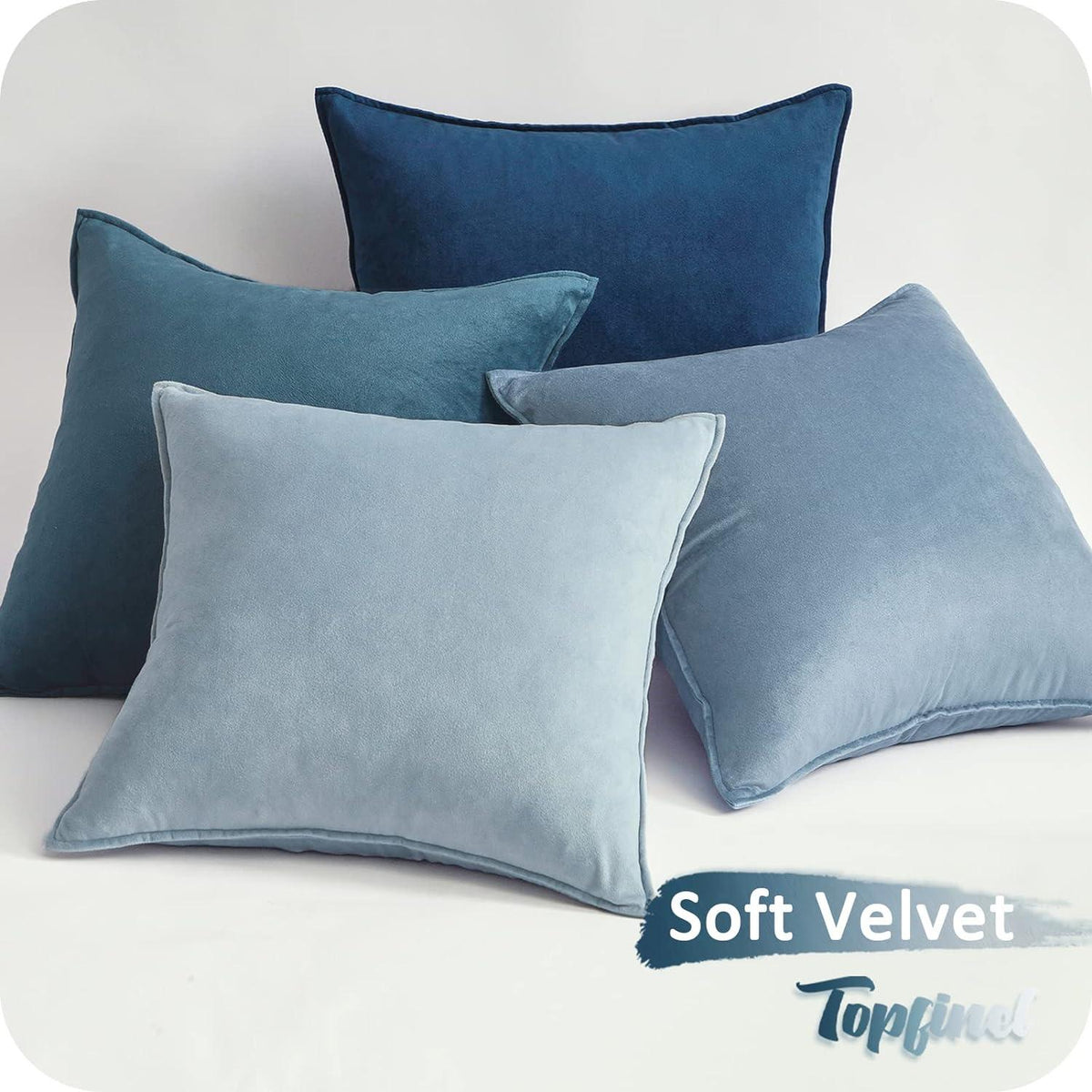 4er Set 40x40 Kissenbezug blau Samt Dekokissenbezug Sofa Wohnzimmer