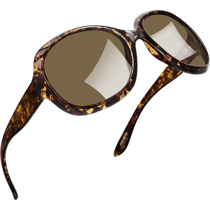 Übergroße Damen Sonnenbrille polarisiert UV400 Leopard/Braun