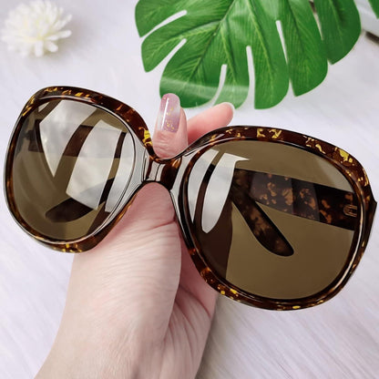 Übergroße Damen Sonnenbrille polarisiert UV400 Leopard/Braun