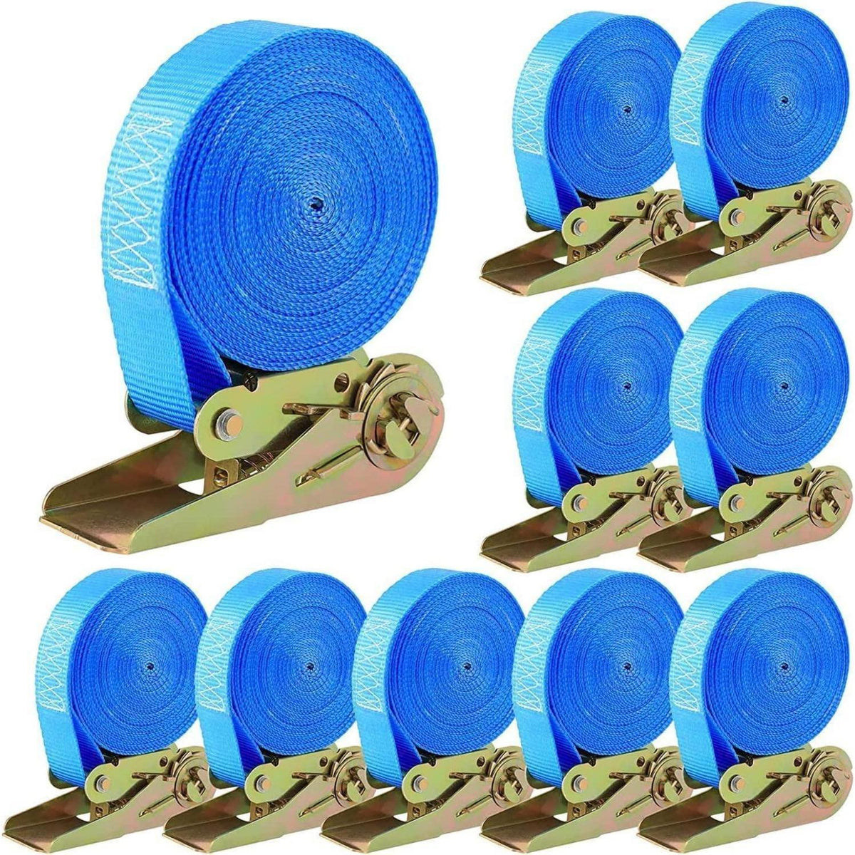 10 Spanngurte 800kg mit Ratsche – Blau, 6m x 25mm