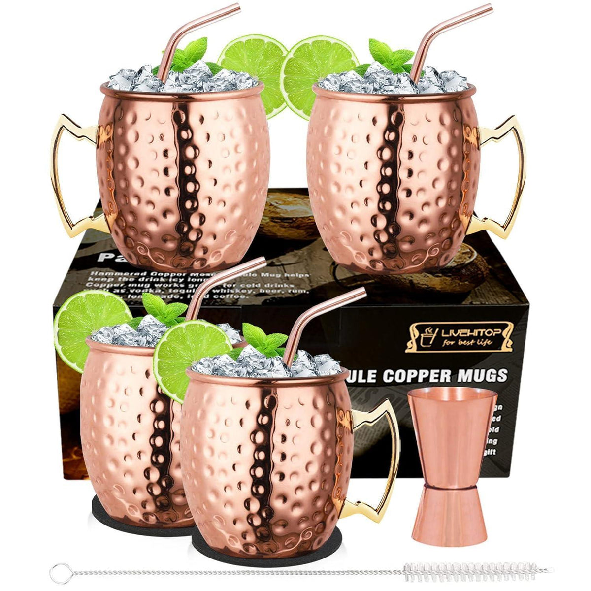 Moscow Mule Becher Set 4er mit Zubehör, Kupferoptik