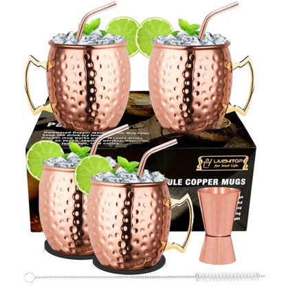 Moscow Mule Becher Set 4er mit Zubehör, Kupferoptik