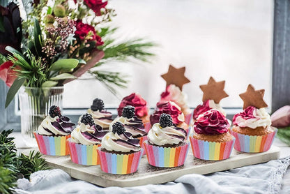 200 Stück Regenbogen Cupcake Wrapper Muffinförmchen Papier Fällen