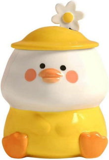 Süße 3D Ente Kaffeetasse mit Hut-Deckel und Blumen-Löffel
