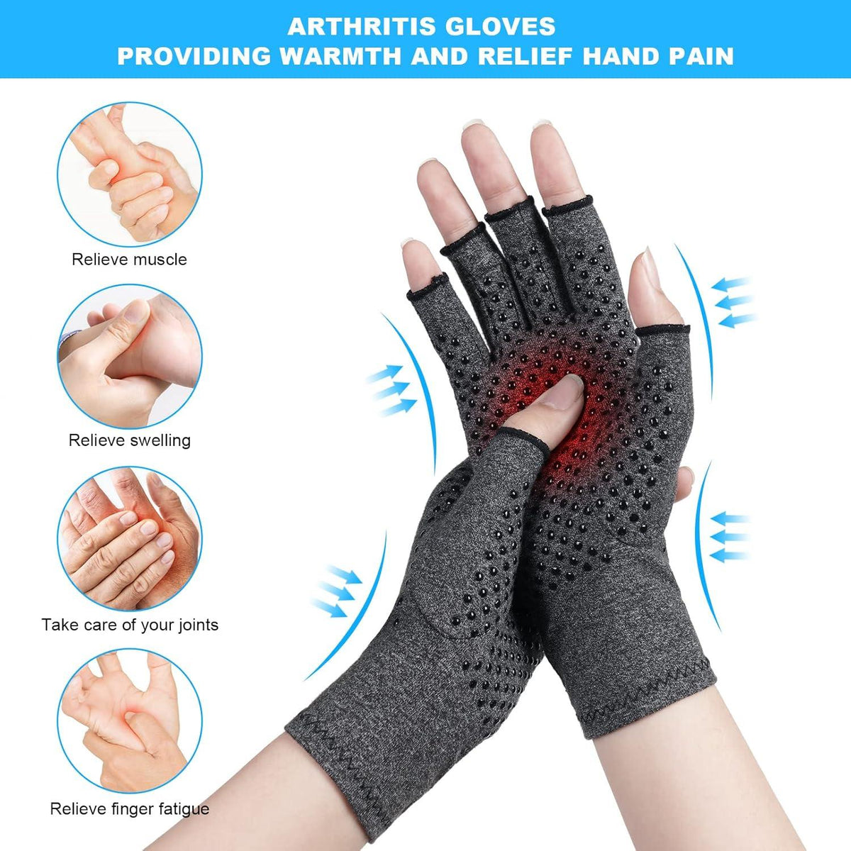 Arthritis Kompressionshandschuhe Fingerlose Schmerzlinderung Schwarz
