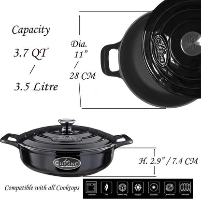 Gusseisen Schmorpfanne mit Deckel – 28 cm, 3,5 L