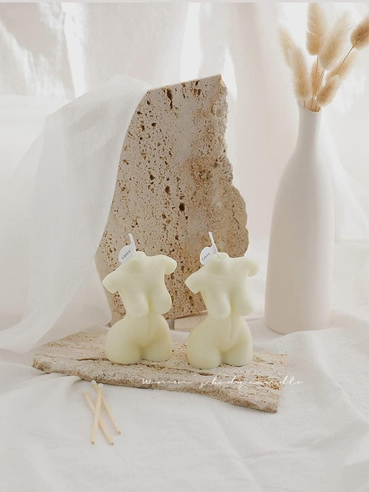 Große Body Kerze aus Soja Bienenwachs 180g handgemachte Deko weiß 12x8x5cm