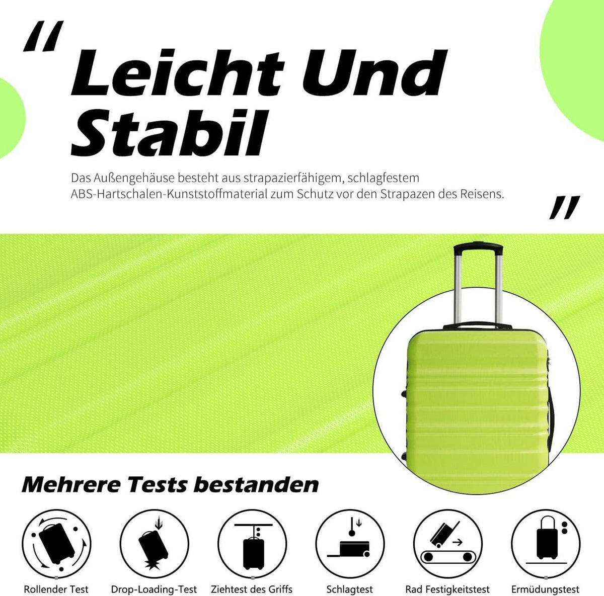 Hartschalen-Koffer Set mit TSA-Schloss und 4 Rollen Grün