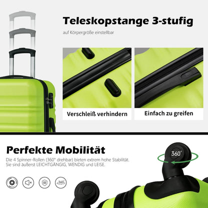 COOLIFE Hartschalen-Koffer Trolley Set 4 Rollen TSA Schloss Grün