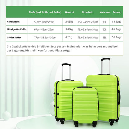 COOLIFE Hartschalen-Koffer Trolley Schwarz TSA 4 Rollen