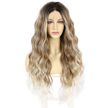 Synthetische Ombre Blonde Welle Spitze Front Perücke 24 Zoll
