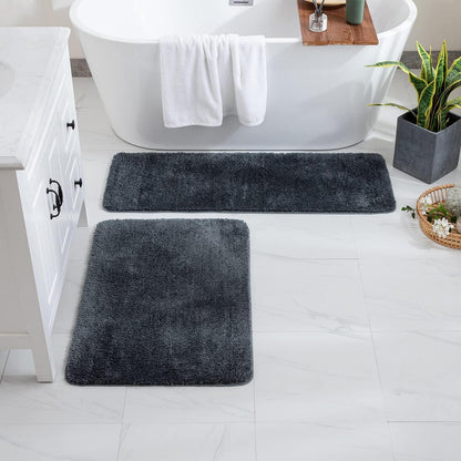 Rutschfester Badezimmerteppich dunkelgrau 70x120 cm Mikrofaser