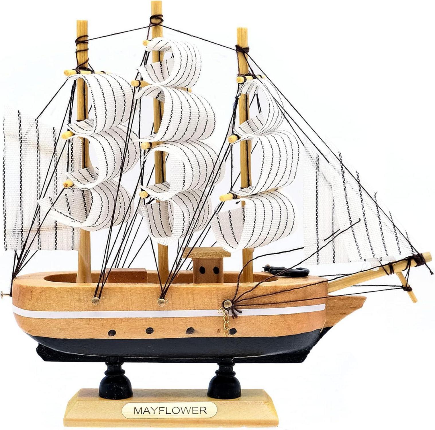 Kleines 16CM Holzsegelboot Modell Dekoration Nautische Maritime Deko