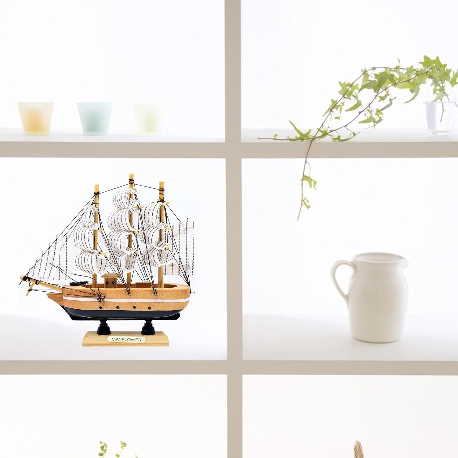 16CM Holzsegelboot Modell Blau - Maritime Deko für Büro und Desktop