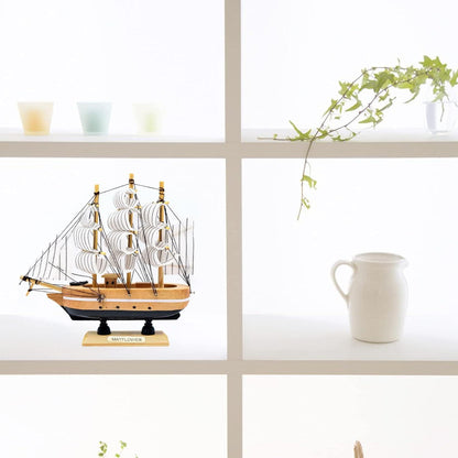 16CM Holzsegelboot Modell Blau - Maritime Deko für Büro und Desktop