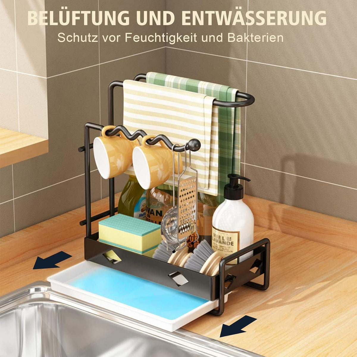 Spülbecken Organizer mit Spültuchhalter & Abtropfschale