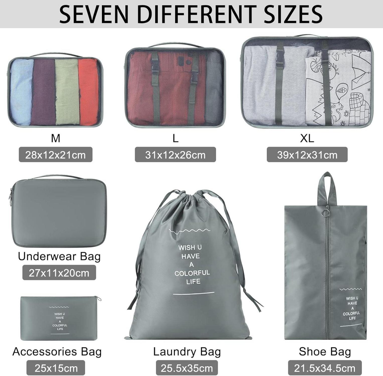 Kleidertaschen Set Verpackungswürfel Koffer Organizer Urlaub Reise Packing Cubes Grau