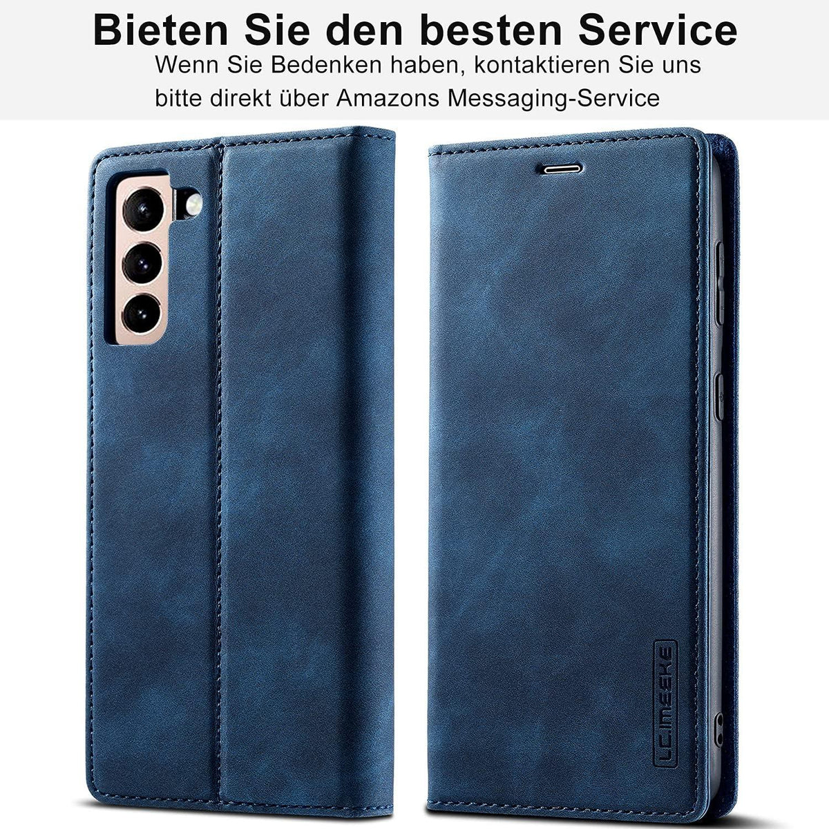 Samsung Galaxy S21 5G Hülle Leder Klappbar Wallet Schutzhülle + Schutzfolie Blau