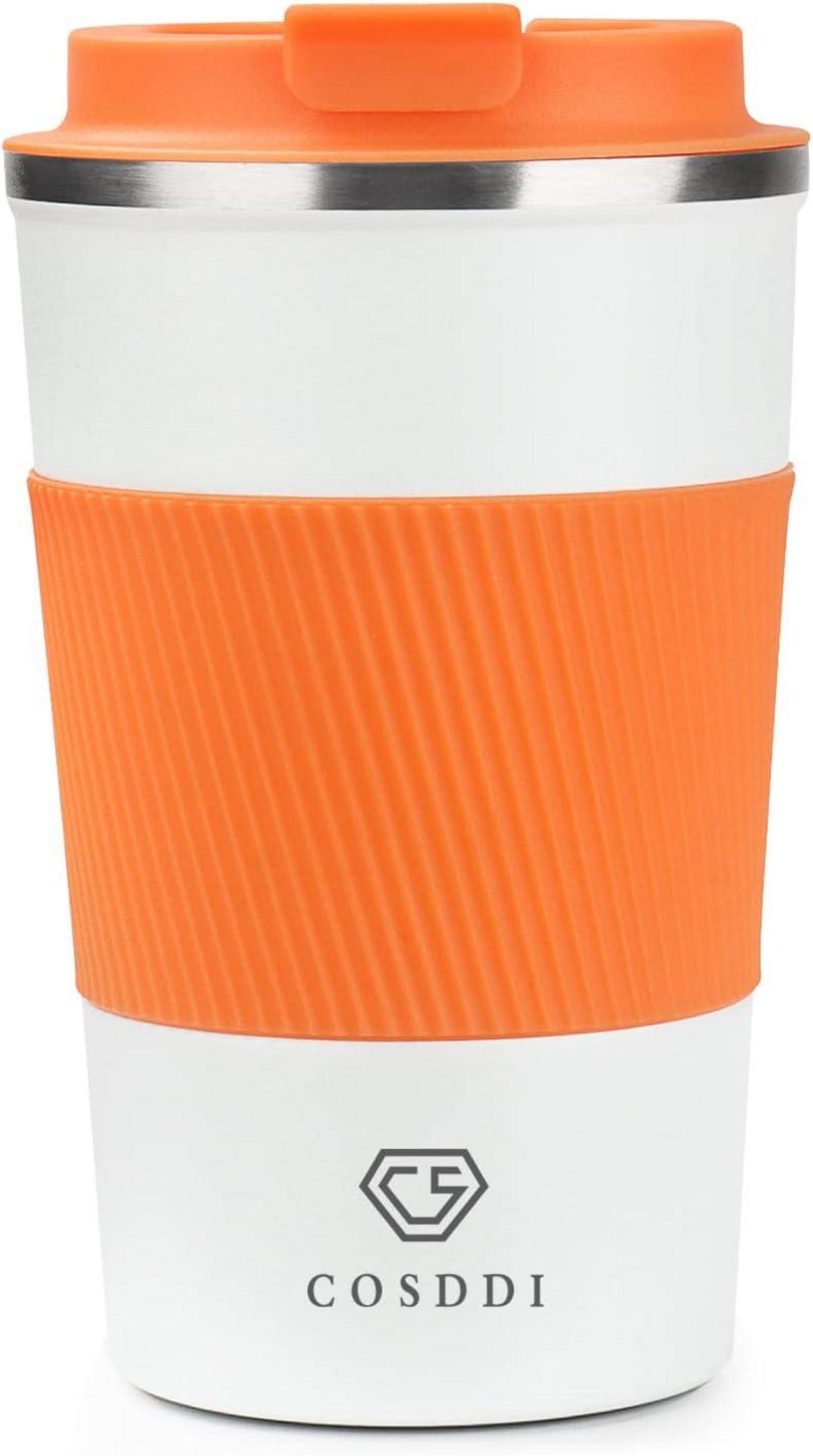 Isolierter Edelstahl-Becher Travel Mug mit Deckel 380ml Orange White