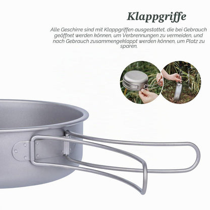Titan Camping Geschirr Set mit Klappgriffen – 5-teilig