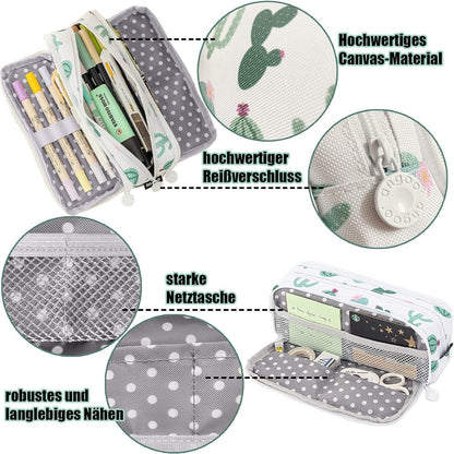 Federmäppchen 3 Fächer Große Kapazität Kaktus Design