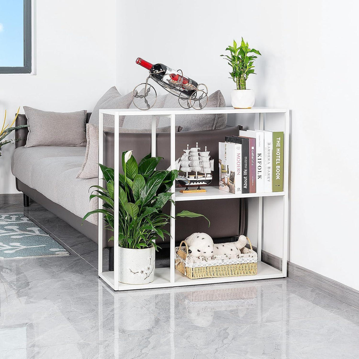 Moderner Konsolentisch mit 3 Ablagen – Weiß 80x25x75cm