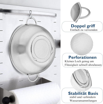 Edelstahl Küchensieb 28cm | Mikroperforiertes Nudelsieb mit Griff
