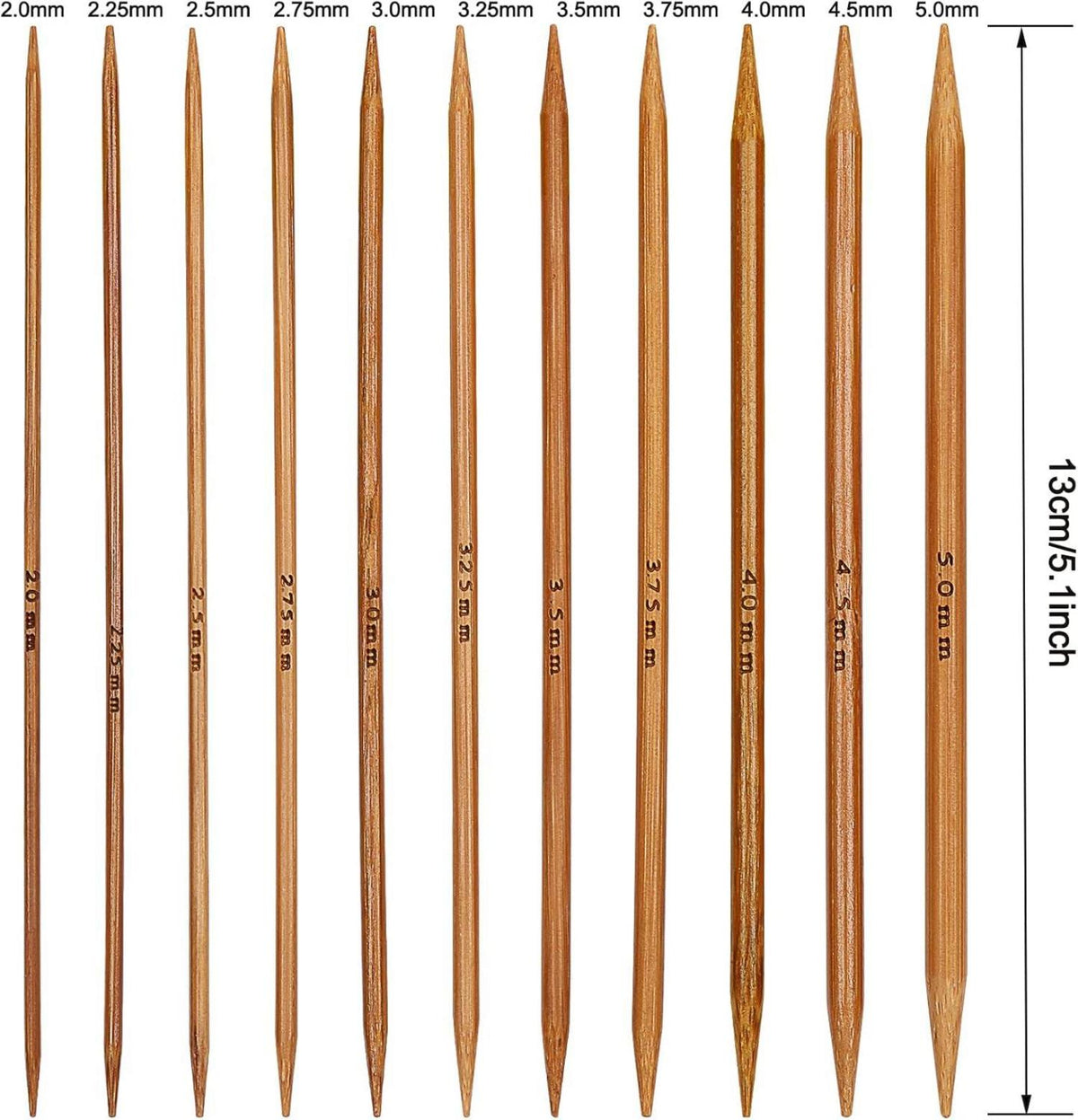 Bambus Stricknadeln Set 13 cm Doppelspitzen Nadelspiel 55