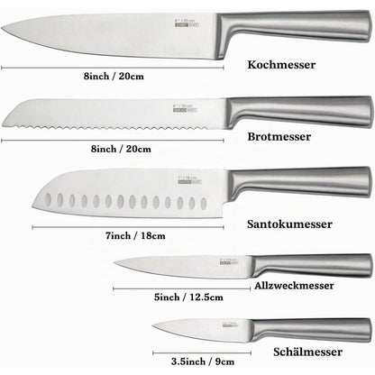 5-tlg. Profi Küchenmesser Set Edelstahl, Scharf & Rutschfest