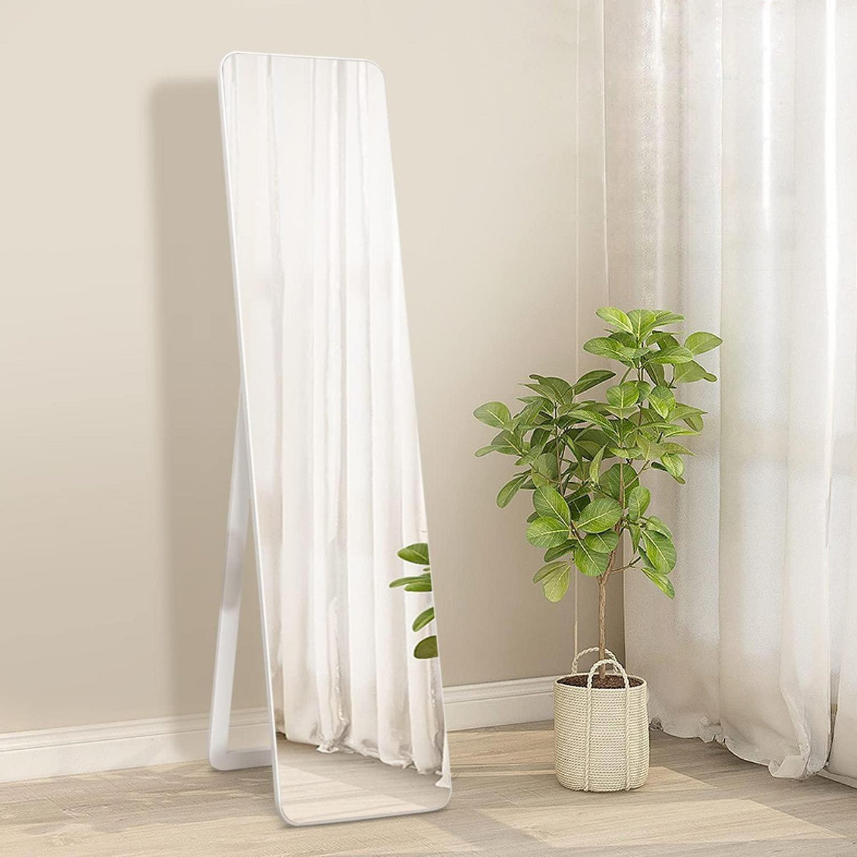 Ganzkörperspiegel 2in1 – Stand- & Wandspiegel mit Holzrahmen, Weiß