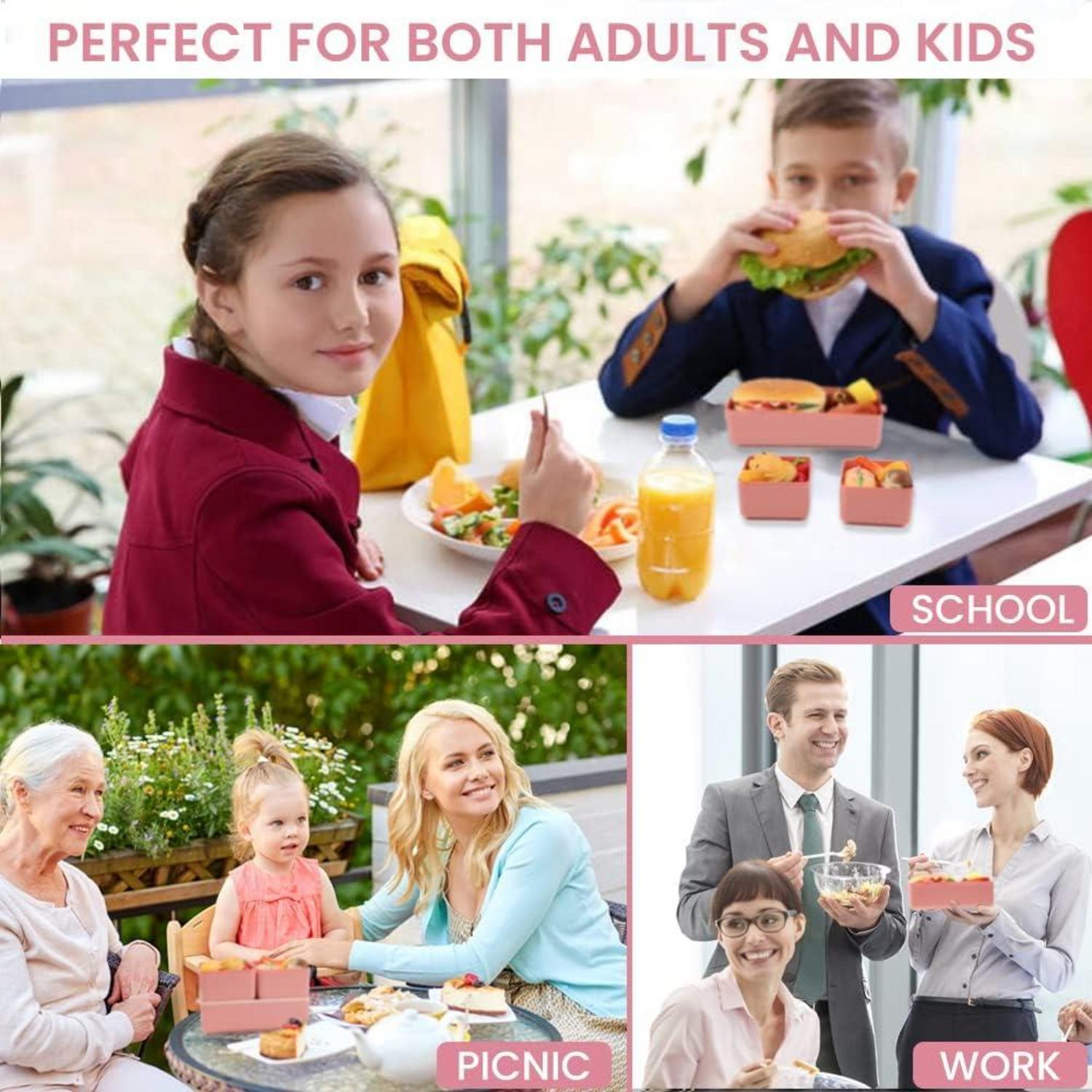 Brotdose Kinder 1400ML Lunchbox 3 Fächer Besteckset Bento box Mädchen