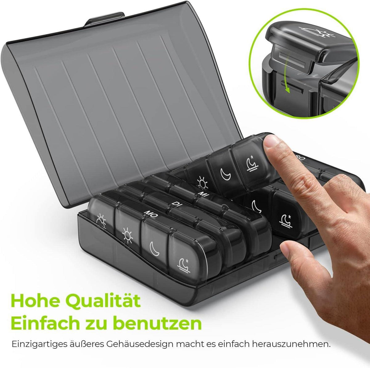 Tablettenbox 7 Tage 4 Fächer BPA-frei für Medikamente Vitamine Fischöl