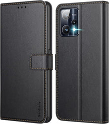 Handyhülle für Realme 9 Pro Premium Leder Flipcase Schwarz