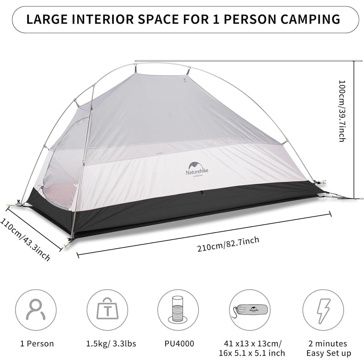 Leichtes 1-Personen Kuppelzelt für Camping & Wandern
