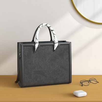 Große Schwarz Leder Handtasche Damen Schultertasche 15.6