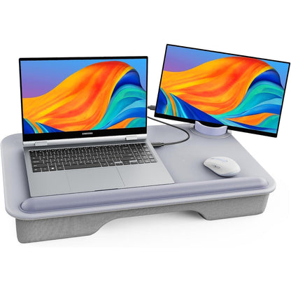Laptop Schreibtisch mit Handgelenkauflage und Tablet Halterung (Grau)