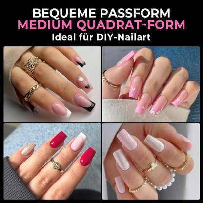 Quadratische Gel Nageltips 216 Stück – 12 Größen für Nagelverlängerung