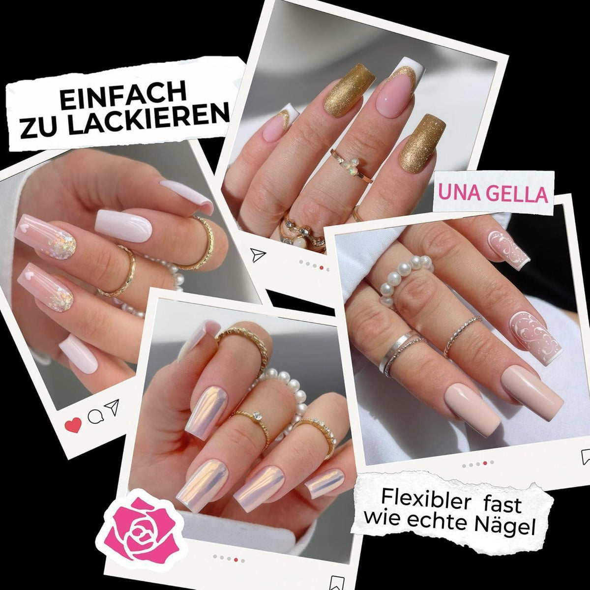 Quadratische Gel Nageltips 216 Stück – 12 Größen für Nagelverlängerung