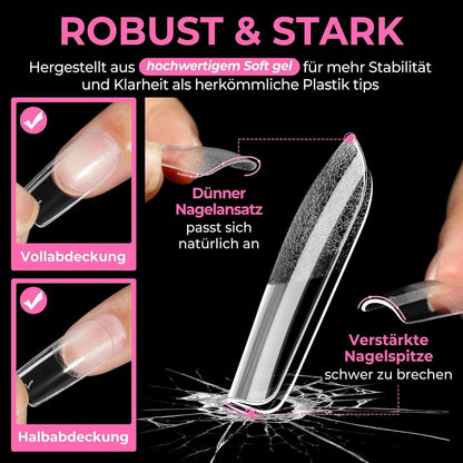 Quadratische Gel Nageltips 216 Stück – 12 Größen für Nagelverlängerung