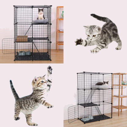 Großer Outdoor Katzenkäfig mit 3 Ebenen, 109 x 75 x 39